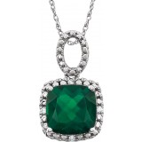 14K White Created Emerald & .03 CTW Diamond 18 Necklace photo