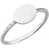 14K White Oval Engravable Rope Ring photo