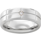 Serinium Beveled Edge Band with One .06 Brilliant Round Diamond, Rectangular Grooves and Polish Finish photo