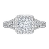 Shah Luxury 14K White Gold Princess Diamond Halo Engagement Ring with Split Shank (Semi-Mount) photo