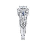 Shah Luxury 14K White Gold Princess Diamond and Sapphire Halo Engagement Ring (Semi-Mount) photo 2