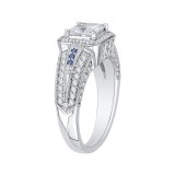 Shah Luxury 14K White Gold Princess Diamond and Sapphire Halo Engagement Ring (Semi-Mount) photo 3