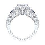 Shah Luxury 14K White Gold Princess Diamond and Sapphire Halo Engagement Ring (Semi-Mount) photo 4