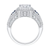 Shah Luxury 14K White Gold Princess Diamond and Sapphire Halo Engagement Ring (Semi-Mount) photo 4