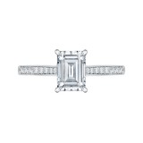 Shah Luxury Emerald Cut Diamond Solitaire with Accents Engagement Ring In 14K White Gold (Semi-Mount) photo