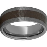 Rugged Tungsten  8mm Pipe Cut Band with Brown CeramicInlay and Hammer Finish photo