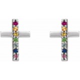 14K White Multi-Gemstone Cross Earrings photo 2