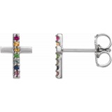 14K White Multi-Gemstone Cross Earrings photo
