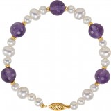 14K Yellow Freshwater Cultured Pearl & Amethyst 7.5 Bracelet photo