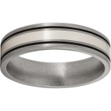 Titanium Flat Band with a 2mm Sterling Silver Inlay, Two .5mm Grooves with antiquing, and Satin Finish photo