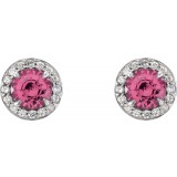 14K White 5 mm Round Pink Tourmaline & 1/8 CTW Diamond Earrings photo 2