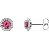 14K White 5 mm Round Pink Tourmaline & 1/8 CTW Diamond Earrings photo