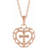 14K Rose Youth Heart with Cross 16-18 Necklace photo