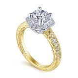 Gabriel & Co. 14k Two Tone Gold Art Deco Halo Engagement Ring photo 3