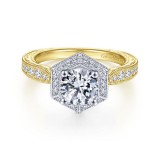 Gabriel & Co. 14k Two Tone Gold Art Deco Halo Engagement Ring photo