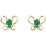 14K Yellow 4x3 mm Oval May Youth Butterfly Birthstone Earrings photo 2