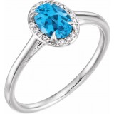 14K White 7x5 mm Oval Swiss Blue Topaz & .04 CTW Diamond Ring photo