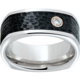 Serinium Square Band with Hammered Black CeramicInlay and One .06 Brilliant Round Diamond photo