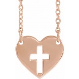 14K Rose Pierced Cross Heart 16-18 Necklace photo