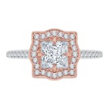 Shah Luxury 14K Two-Tone Gold Princess Cut Diamond Halo Vintage Engagement Ring (Semi-Mount) photo