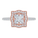 Shah Luxury 14K Two-Tone Gold Princess Cut Diamond Halo Vintage Engagement Ring (Semi-Mount) photo