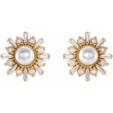 14K Yellow Akoya Pearl, White Opal & 1/6 CTW Diamond Earrings photo 2