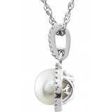 14K White  Freshwater Cultured  Pearl & 1/10 CTW Diamond 18 Necklace photo 2