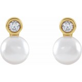 14K Yellow Akoya Cultured Pearl & .06 CTW Diamond Bezel-Set Earrings photo 2
