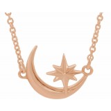 14K Rose Crescent Moon & Star 16-18 Necklace photo