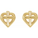 14K Yellow Cross with Heart Youth Earrings photo 2