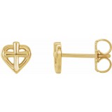 14K Yellow Cross with Heart Youth Earrings photo