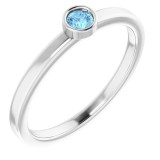 14K White 3 mm Round Aquamarine Ring photo