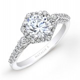 18k White Gold Prong Halo White Diamond Engagement Ring photo