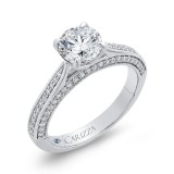 Shah Luxury 14K White Gold Round Diamond Floral Engagement Ring (Semi-Mount) photo 2