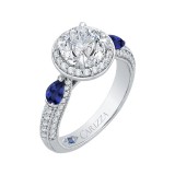 Shah Luxury 14K White Gold Round Diamond Halo Engagement Ring with Sapphire (Semi-Mount) photo 2
