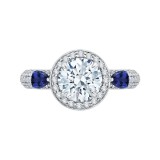 Shah Luxury 14K White Gold Round Diamond Halo Engagement Ring with Sapphire (Semi-Mount) photo
