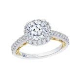 Shah Luxury 14K Two-Tone Gold Cushion Diamond Halo Engagement Ring (Semi-Mount) photo 2