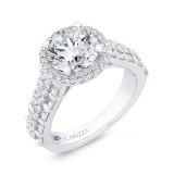 Shah Luxury 14K White Gold Round Cut Diamond Halo Engagement Ring  (With Center) photo 2