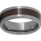 Rugged Tungsten  8mm Pipe Cut Polished Band with Brown CeramicInlay photo