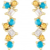 14K Yellow Turquoise, Honey Topaz & 1/10 CTW Diamond Scattered Bar Earrings photo 2
