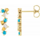 14K Yellow Turquoise, Honey Topaz & 1/10 CTW Diamond Scattered Bar Earrings photo