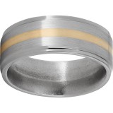 Titanium Flat Band with Grooved Edges, 2mm 14K Yellow Gold Inlay and Satin Finish photo