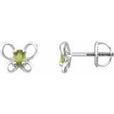 14K White 4x3 mm Oval August Youth Butterfly Birthstone Earrings photo
