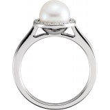 14K White Freshwater Cultured Pearl & .07 CTW Diamond Halo-Style Ring photo 2