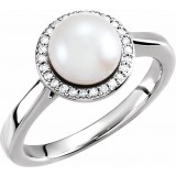 14K White Freshwater Cultured Pearl & .07 CTW Diamond Halo-Style Ring photo