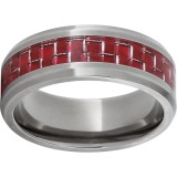 Titanium Beveled Edge Band with Red Carbon Fiber Inlay photo