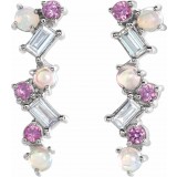 14K White Ethiopian Opal, Pink Sapphire & 1/10 CTW Diamond Scattered Bar Earrings photo 2