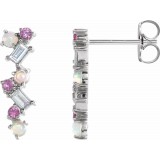 14K White Ethiopian Opal, Pink Sapphire & 1/10 CTW Diamond Scattered Bar Earrings photo