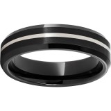 Black Diamond Ceramic Beveled Edge Band with a 1mm Sterling Silver Inlay photo