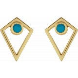 14K Yellow Turquoise Cabochon Pyramid Earrings photo 2